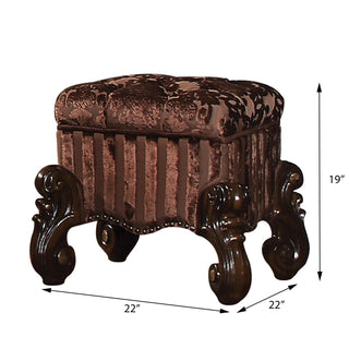 Sunvega Brown and Cherry Oak Vanity Stool with Nailhead Trim and Button Tufted Seat
