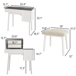 Sunvega White Makeup Vanity Table with Flip Top Mirror and Storage for Bedroom