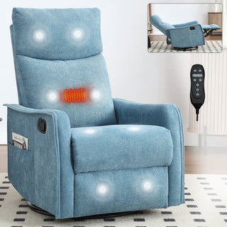 Sunvega Fabric Swivel Rocker Recliner Chair with Massage and Lumbar Heat for Living Room