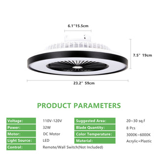 Sunvega 23-inch Smart Ceiling Fan Light with RGB LED Dimmable Color-Changing for Living Room