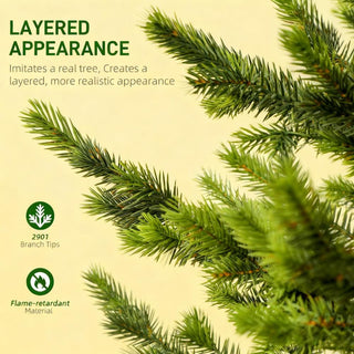 Sunvega Pencil Artificial Xmas Tree with Faux Snow Flocked Full Branch Tips Flame-retardant