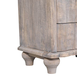 Sunvega Solid Wood Acid Wash Finish Grey 3-Drawer Curved Nightstand with Antique Brass Knobs