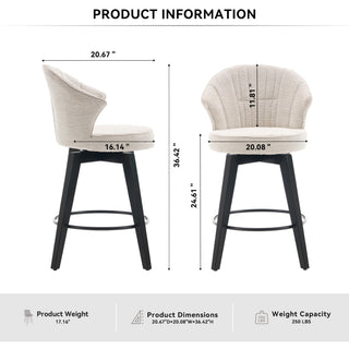 Sunvega 360 Swivel Bar Stools Set of 2 with Solid Wood Legs and Chenille Upholstery