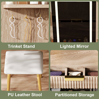 Sunvega 7-Drawer Vanity Desk with LED Mirror Jewelry Storage and PU Stool