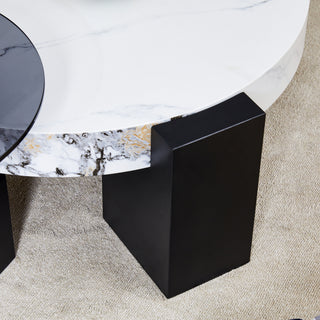 Sunvega Detachable Double-Decker Coffee Table with Anti-Collision Design and MDF Material