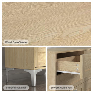 Sunvega 6 Drawer Wood Dresser with Polished Silver Legs and Light Oak Veneer