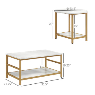 Sunvega Faux Marble and Gold Steel Frame 2-Tier Storage Coffee Table Set of 2