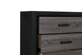 Sunvega Two-Tone Dark Gray and Black Queen Size Bed with Wood Inlay