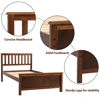 Sunvega White Twin Size Wood Platform Bed with Headboard and Sturdy Wood Slat Support
