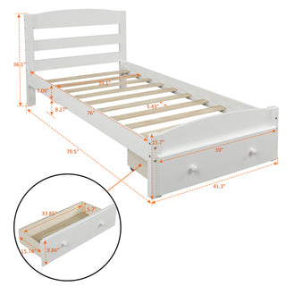 Sunvega Twin Bed Frame with Storage Drawer and Wood Slat Support No Box Spring Needed