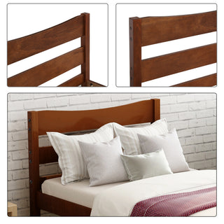 Sunvega Twin Size Wood Platform Bed with Headboard and Wooden Slat Support in Walnut