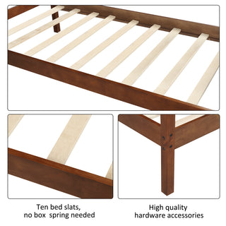 Sunvega Twin Size Wood Platform Bed with Headboard and Wooden Slat Support in Walnut