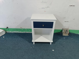 Sunvega White and Golden Kids Wooden Nightstand with One Drawer and Shelf