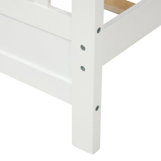 Sunvega White Wood Platform Bed with Headboard Footboard and Slat Support