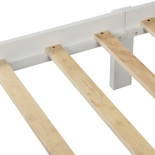 Sunvega White Wood Platform Bed with Headboard Footboard and Slat Support