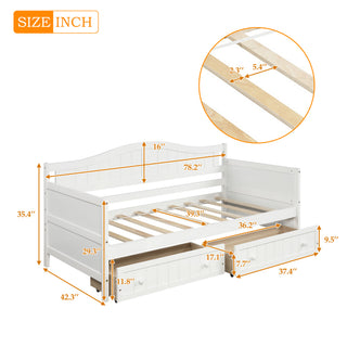 Sunvega Twin Wooden Daybed with Trundle Sofa Bed for Bedroom Living Room Gray
