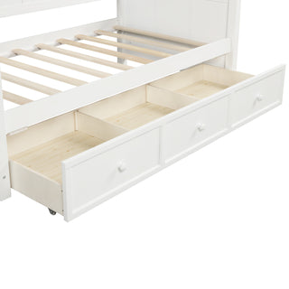 Sunvega White Twin Size Pine Wood Daybed with Three Storage Drawers and Slatted Panels