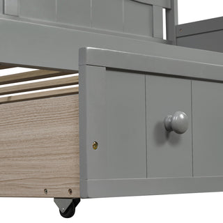 Sunvega Twin Wooden Daybed with Trundle Sofa Bed for Bedroom Living Room Gray