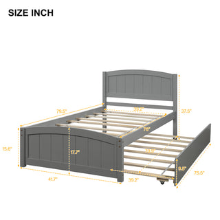 Sunvega White Twin Size Wood Platform Bed with Trundle for Maximized Space