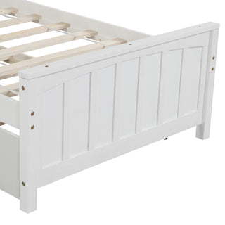 Sunvega White Twin Size Wood Platform Bed with Trundle for Maximized Space