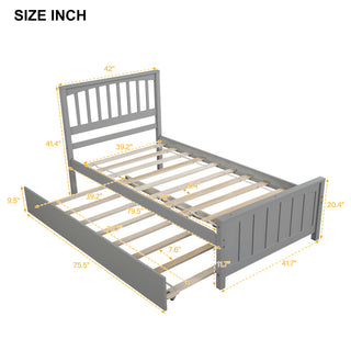 Sunvega White Twin Size Wood Platform Bed with Trundle for Maximized Space