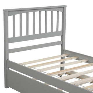 Sunvega White Twin Size Wood Platform Bed with Trundle for Maximized Space