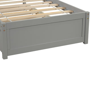 Sunvega Twin Size Gray Wood Platform Bed Frame with Trundle for Maximized Space