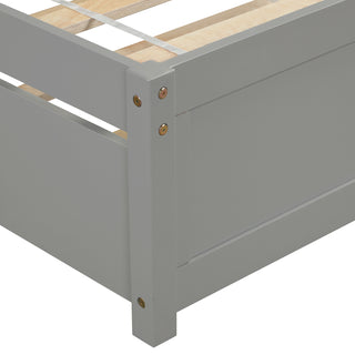 Sunvega Twin Size Gray Wood Platform Bed Frame with Trundle for Maximized Space