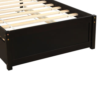 Sunvega Twin Size Gray Wood Platform Bed Frame with Trundle for Maximized Space