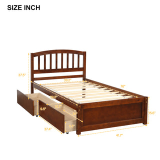 Sunvega Twin Wood Platform Storage Bed Frame with Two Drawers and Headboard