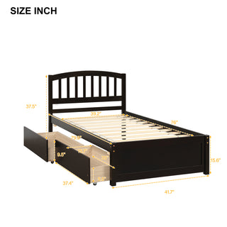 Sunvega Twin Wood Platform Storage Bed Frame with Two Drawers and Headboard