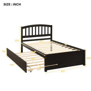 Sunvega Twin Size Gray Wood Platform Bed Frame with Trundle for Maximized Space