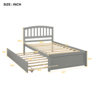 Sunvega Twin Size Gray Wood Platform Bed Frame with Trundle for Maximized Space