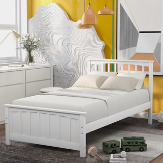 Sunvega Twin Size Wood Platform Bed with Headboard and Footboard for Bedroom