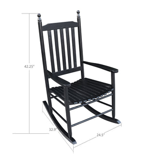 Sunvega Black Painted Populus Wood Porch Rocker Chair with Wide Seat