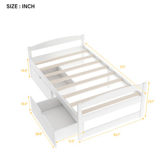 Sunvega White Twin Size Platform Bed with Trundle and Headboard Footboard