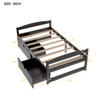 Sunvega White Twin Size Platform Bed with Trundle and Headboard Footboard