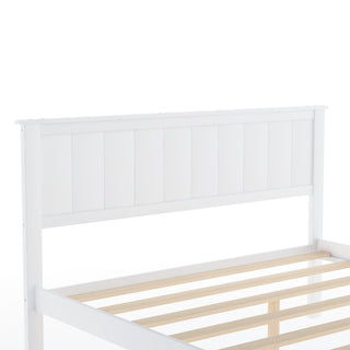 Sunvega White Full Size Pine Wood Platform Bed with Underbed Drawers