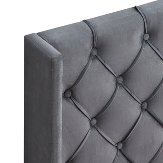 Sunvega King Size Upholstered Platform Bed with Button Tufted Linen Headboard