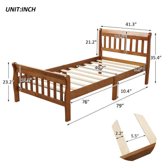 Sunvega Twin Sleigh Bed Frame with Headboard and Footboard for Living Room