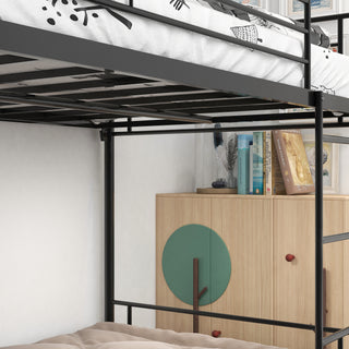 Sunvega Sturdy Twin over Twin Metal Bunk Bed Frame with Ladder and Vintage Headboard
