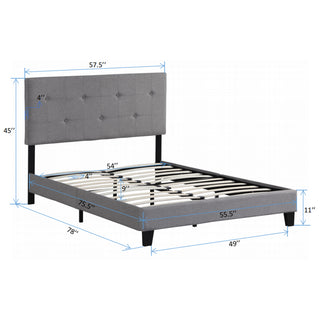 Sunvega King Size Upholstered Platform Bed with Button Tufted Linen Headboard