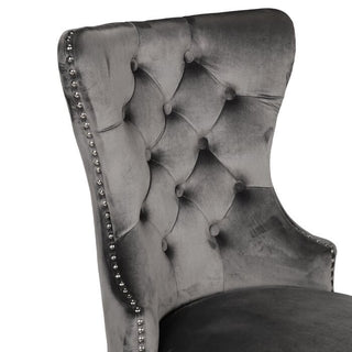 Sunvega Dark Gray Velvet Upholstered Dining Chairs with Tufted Back and Wood Legs