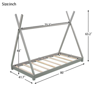 Sunvega Twin Size House Platform Bed with Triangle Structure in Gray
