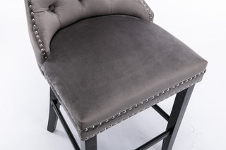 Sunvega Modern Velvet Upholstered Barstools with Button Tufted and Wooden Legs