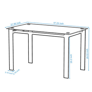 Sunvega Modern Black Tempered Glass Dining Table with Rectangular Metal Legs