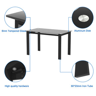 Sunvega 52 Inch Black Tempered Glass Dining Table For Dining and Living Room