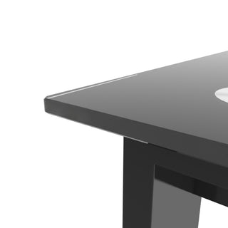 Sunvega Modern Black Tempered Glass Dining Table with Rectangular Metal Legs