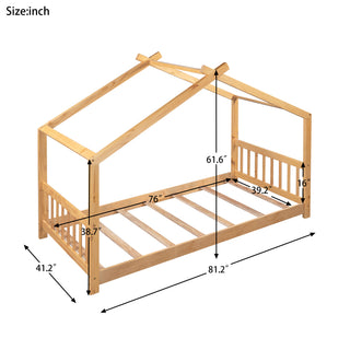 Sunvega Natural Wood Full Size House Platform Bed with Two Storage Drawers