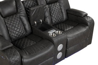 Sunvega Faux Leather Power Reclining Loveseat with LED Lighting and USB Ports
